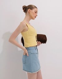 Ribbed Knit Sleeveless Crop Crochet Top with Bow