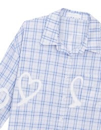 Oversized Graffiti Heart Plaid Long Sleeve Shirt Blouse