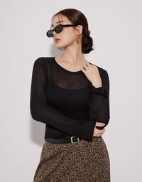 Sheer Knit Crop Long Sleeve Top