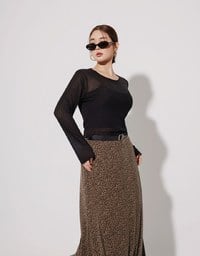 Sheer Knit Crop Long Sleeve Top