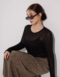 Sheer Knit Crop Long Sleeve Top