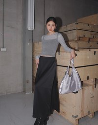 Sheer Knit Crop Long Sleeve Top