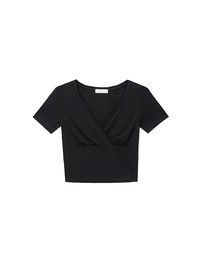 Cross Front Ruched V Neck Short Sleeve Fitted Top