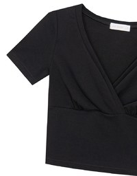 Cross Front Ruched V Neck Short Sleeve Fitted Top
