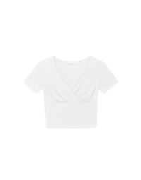 Cross Front Ruched V Neck Short Sleeve Fitted Top