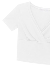Cross Front Ruched V Neck Short Sleeve Fitted Top