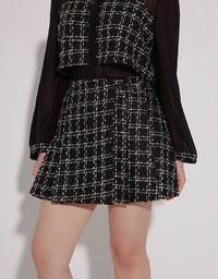 Tweed Style Checkered Panel Layered Button Front Shirt Blouse