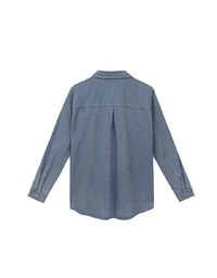 【DINOTAENG】Oversized Denim Shirt with Iron-On Embroidery Patches