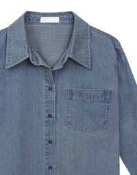 【DINOTAENG】Oversized Denim Shirt with Iron-On Embroidery Patches