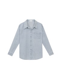 【DINOTAENG】Oversized Denim Shirt with Iron-On Embroidery Patches