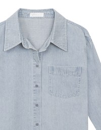 【DINOTAENG】Oversized Denim Shirt with Iron-On Embroidery Patches