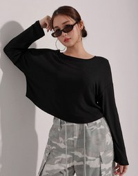 Basic Crew Neck Knit Fitted Long Sleeve Crop Top