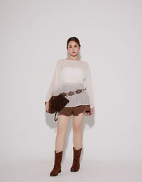 Sheer Lightweight 2 Way Blouse Top with Bow Tie Closure