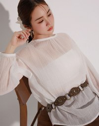Sheer Lightweight 2 Way Blouse Top with Bow Tie Closure