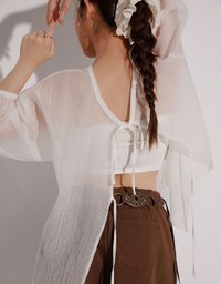 Sheer Lightweight 2 Way Blouse Top with Bow Tie Closure