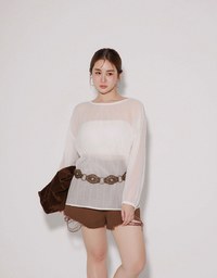 Sheer Lightweight 2 Way Blouse Top with Bow Tie Closure