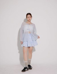 Sheer Lightweight 2 Way Blouse Top with Bow Tie Closure
