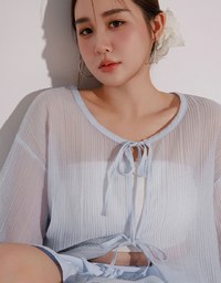 Sheer Lightweight 2 Way Blouse Top with Bow Tie Closure