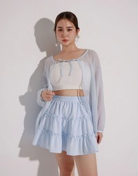 Sheer Lightweight 2 Way Blouse Top with Bow Tie Closure