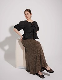 Leopard Print Flared Hem Maxi Skirt