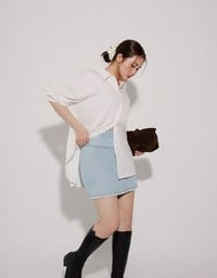 Metal Studded Distressed Hem Jeans Denim Mini Skirt