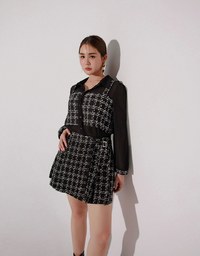 Tweed Style Checkered Mini Skirt with Side Buckle