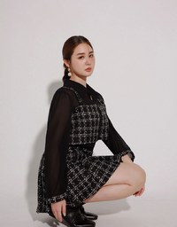 Tweed Style Checkered Mini Skirt with Side Buckle