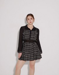 Tweed Style Checkered Mini Skirt with Side Buckle