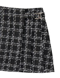 Tweed Style Checkered Mini Skirt with Side Buckle