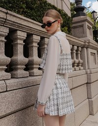 Tweed Style Checkered Mini Skirt with Side Buckle