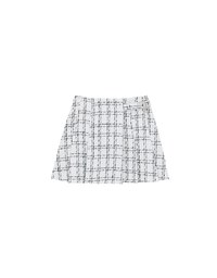 Tweed Style Checkered Mini Skirt with Side Buckle