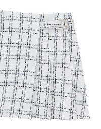 Tweed Style Checkered Mini Skirt with Side Buckle