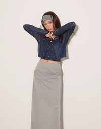 High Waist Jersey Maxi Skirt with Side Ruching