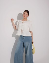 Mid Rise Vintage Washed Wide Leg Jeans Denim Pants