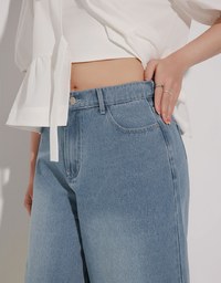Mid Rise Vintage Washed Wide Leg Jeans Denim Pants