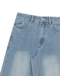 Mid Rise Vintage Washed Wide Leg Jeans Denim Pants