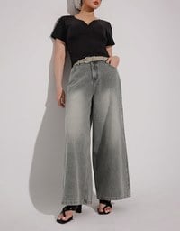 Mid Rise Vintage Washed Wide Leg Jeans Denim Pants