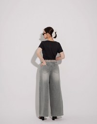 Mid Rise Vintage Washed Wide Leg Jeans Denim Pants