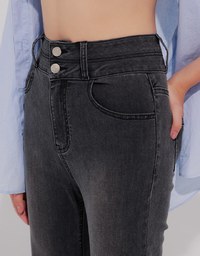 High Waist Double Button Flared Jeans Denim Pants