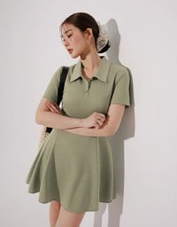 Polo Collar Flared Hem Mini Dress