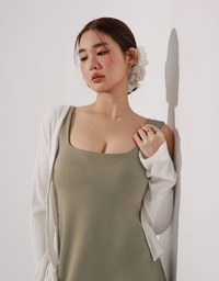 AIRY HOURGLASS Classic Square Neck Wide Strap Fitted Padded Mini Dress