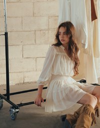 Lace Trim Drawstring Sleeve Cropped Cardigan and Elastic Waist A Line Mini Skirt Set Wear