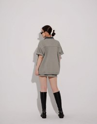 Contrast Collar Short Sleeve Jeans Denim Jacket