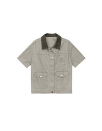 Contrast Collar Short Sleeve Jeans Denim Jacket