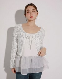 Floral Print Ribbed Tie Front Cropped Cardigan