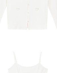 Heart Cutout Buttoned Knit Cardigan and Spaghetti Strap Crop Camisole Set Wear