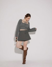 Cropped Knit Tie Front Cardigan with AIR SPACE Logo Embroidered Cami Padded Top Set Wear