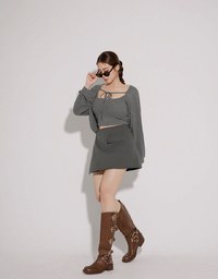 Cropped Knit Tie Front Cardigan with AIR SPACE Logo Embroidered Cami Padded Top Set Wear