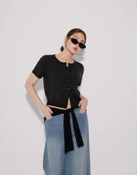 Knit Shawl Short Sleeve Crop Cardigan Top