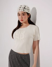 Crop Ribbed Knit Top with AIR SPACE Logo Embroidered